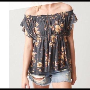 off-the-shoulder floral blouse